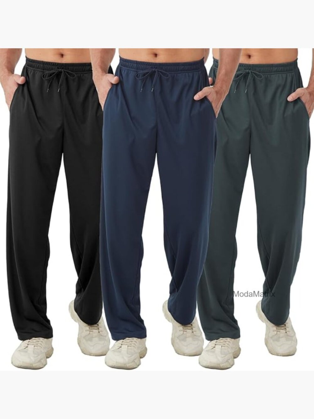 3 Pack Men's Lightweight Sweatpants with Pockets Open Bottom Athletic Pants for